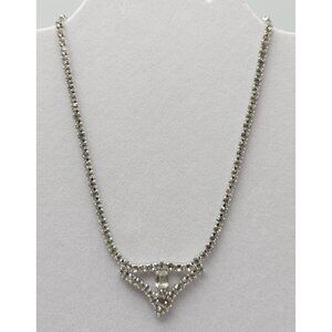 Vintage Rhinestone Necklace With Art Deco Style Pendant Clear Stones